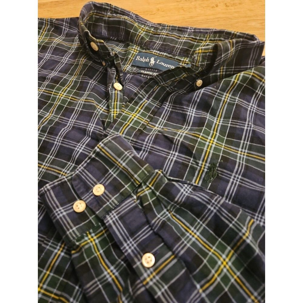 Ralph Lauren Button Down Shirt Men's Size L Classic Fit Blue Green‎ Yellow Plaid